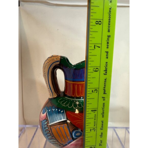 Hand-Painted Talavera Style Ceramic Pitcher With Colorful Bird Design - Picture 8 of 9
